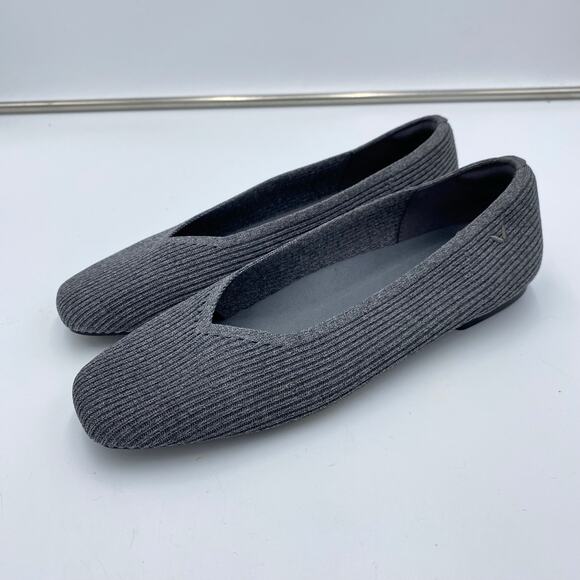 Vivaia Women Grey Ribbed Square Toe V-cut Slip On Margot Flats Size 40 - Picture 1 of 10